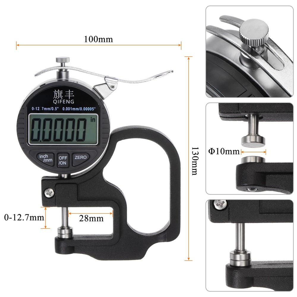Digital Thickness Gauge 0.00005" Range 0.5" Electronic Micrometer Measuring Tool