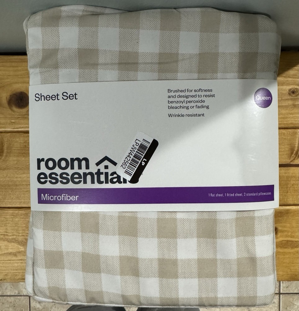 Room Essentials Queen Microfiber Sheet Set Beige Gingham