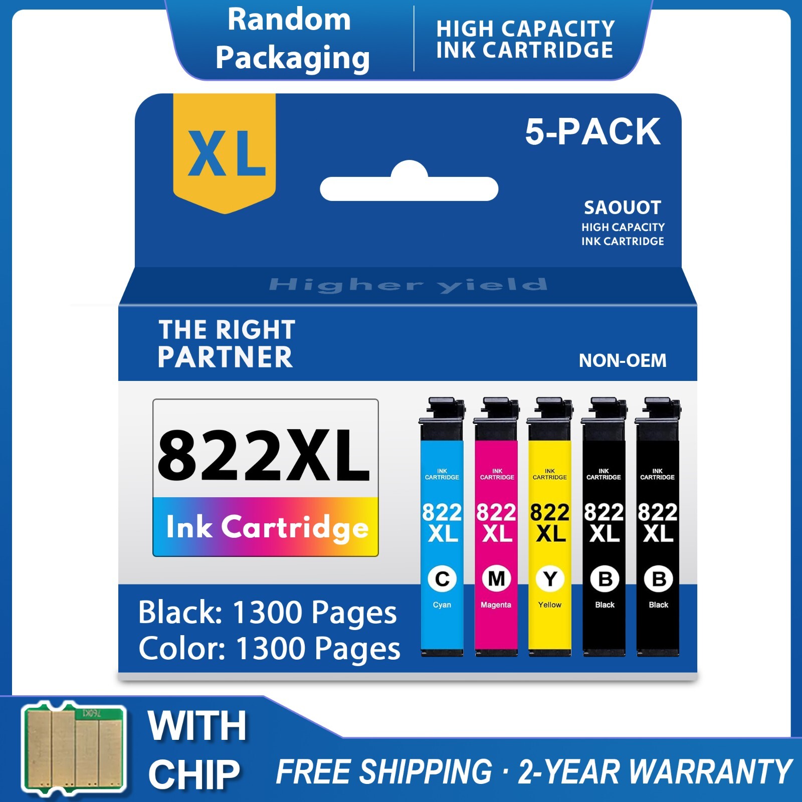 5PK 822XL T822XL Ink Cartridge For Epson WorkForce Pro WF-3820 WF-4820 WF-4833
