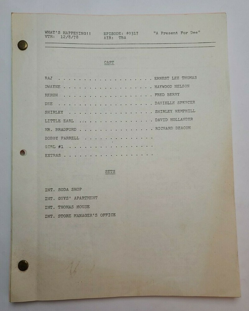 WHAT'S HAPPENING!! / 1978 TV Script, Danielle Spencer "A Present for Dee"
