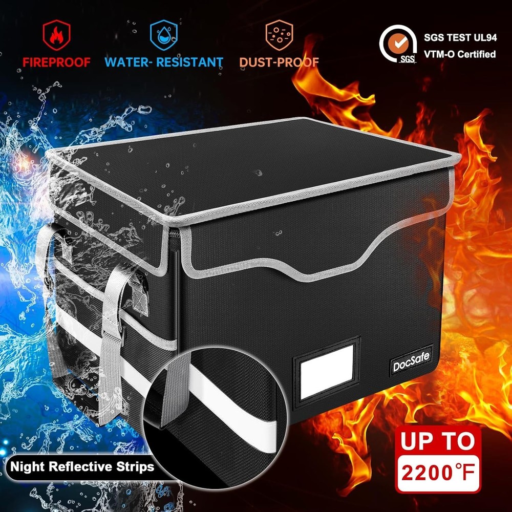 New Black fireproof and waterproof safe,folder and file box with key lock