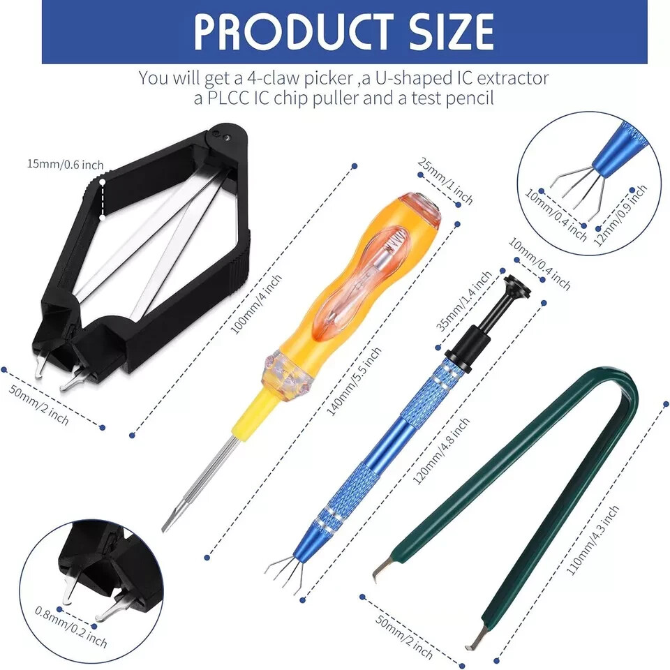 4 Pieces IC Chip Remover Tool IC PLCC Chip Extraction Tool Extractor Puller