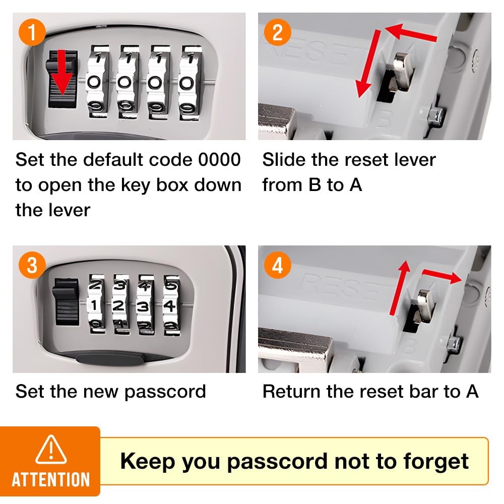Lock Box for Keys with Code Resettable, Portable Lockbox Hide a Key Outside 4...