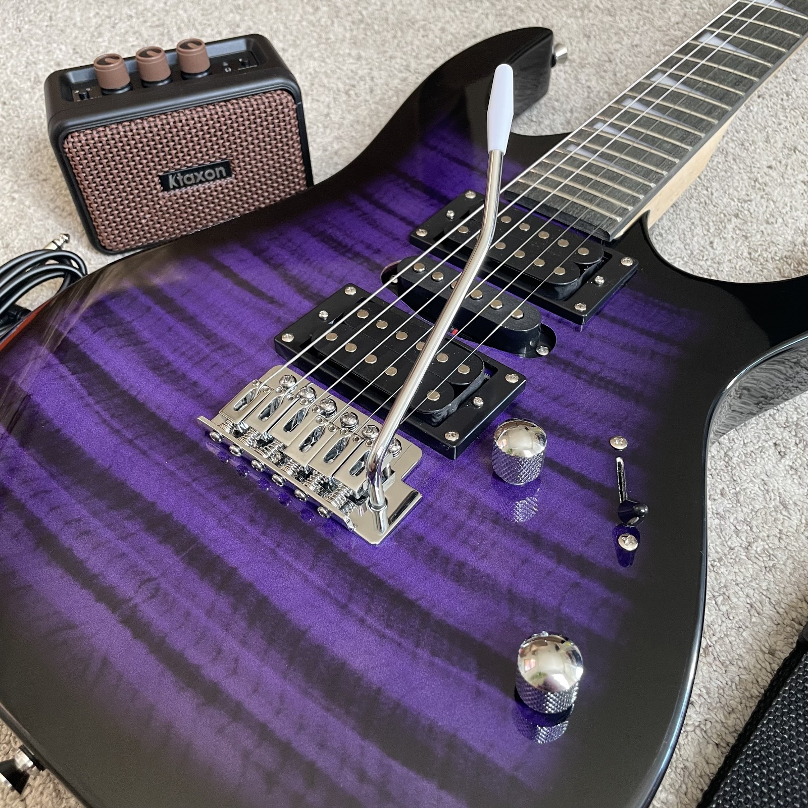 Full-Size Purple Electric Guitar and 5-Watt Amp Starter Package with Accessories