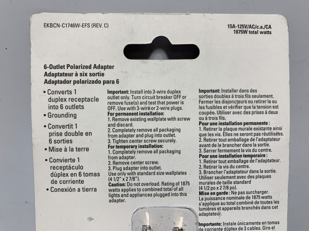 Eaton C1746 6-Outlet Polarized Adapter White