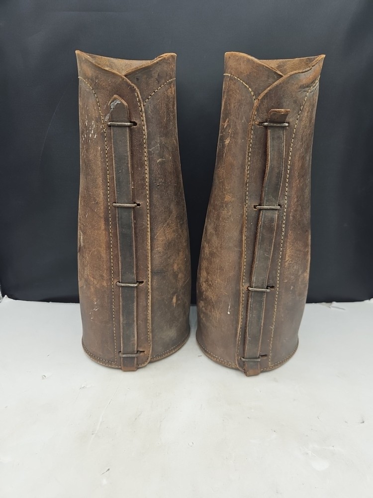 Original WWII U.S. Army Leather Cavalry Riding Calf Guards Gaiters Leggings 11.5