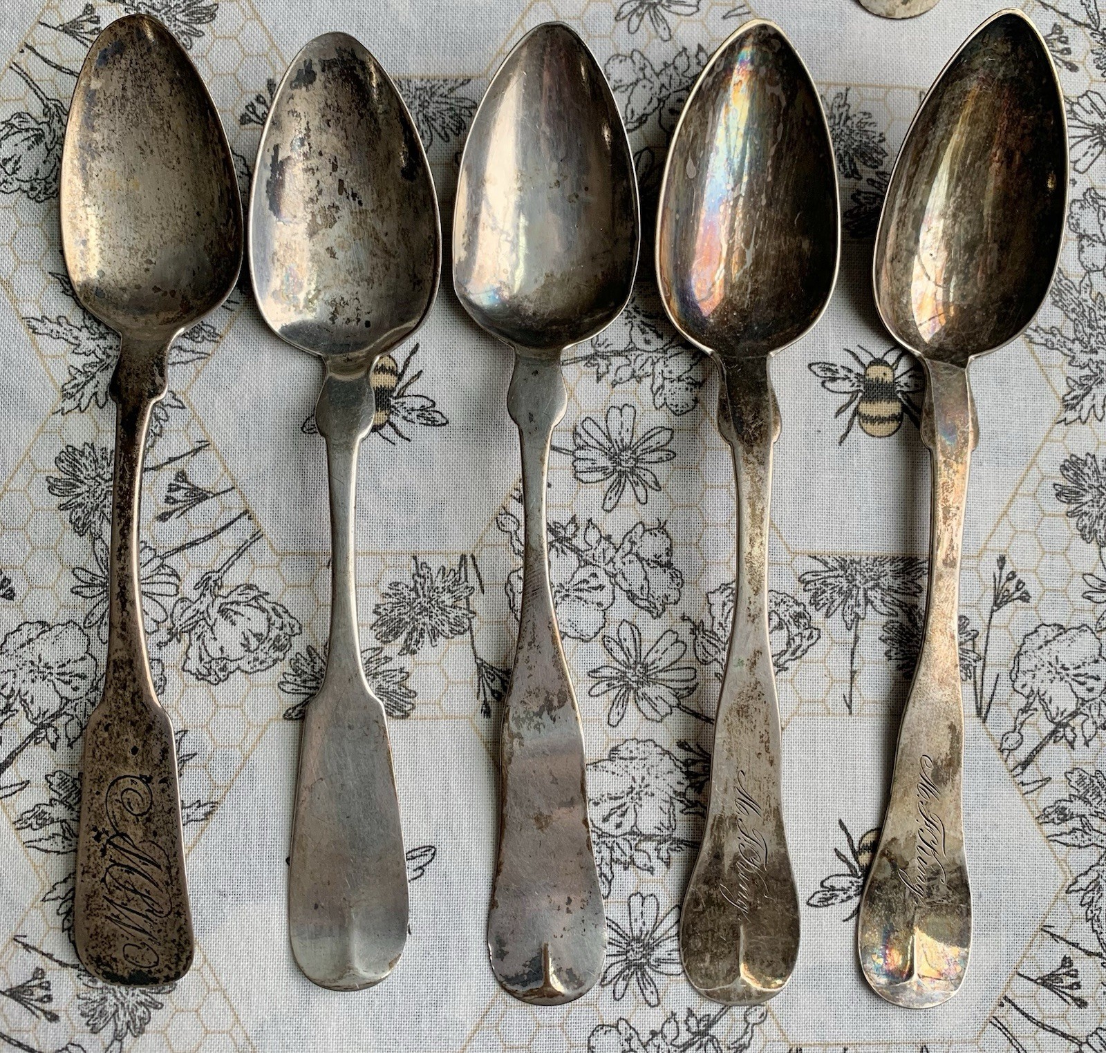 Antique Coin Silver Spoons Set Lot of 10 Palmer & Bachelders, Myers, Goddard…