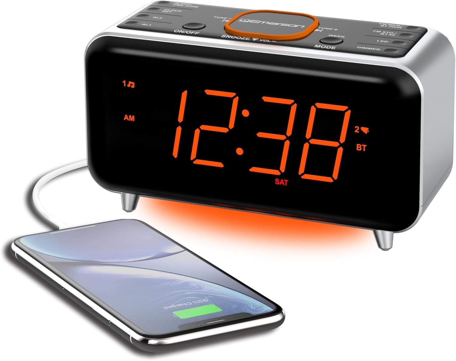 Emerson SmartSet Alarm Clock Radio with Bluetooth Speaker CKS1521, Dual Alarm,