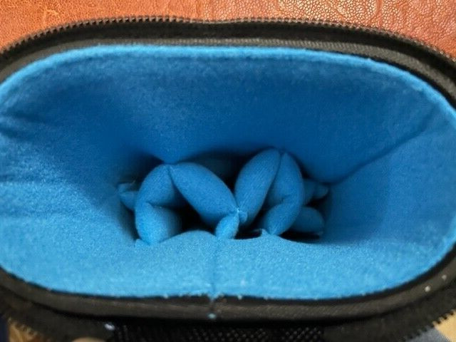 TNT 3x5 Blue Nylon Pool Cue Case. Blue interior. Back Pack Straps.