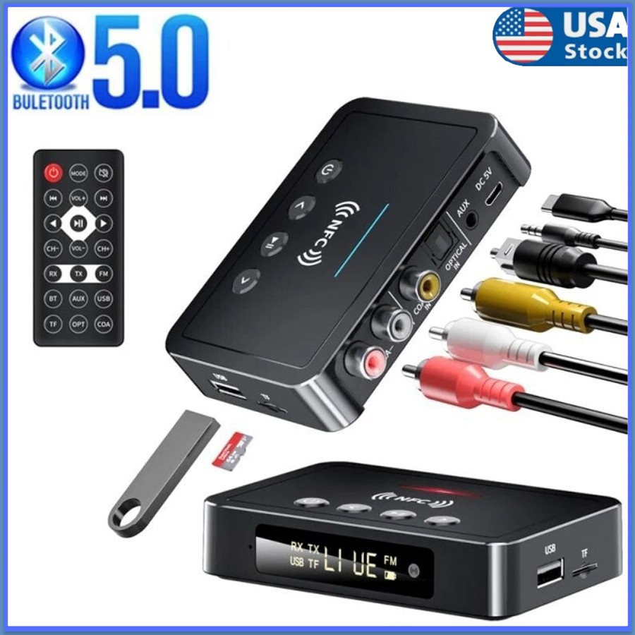 3 IN 1 NFC Bluetooth 5.0 Transmitter Receiver Audio Adapter Home Stereo FM AUX