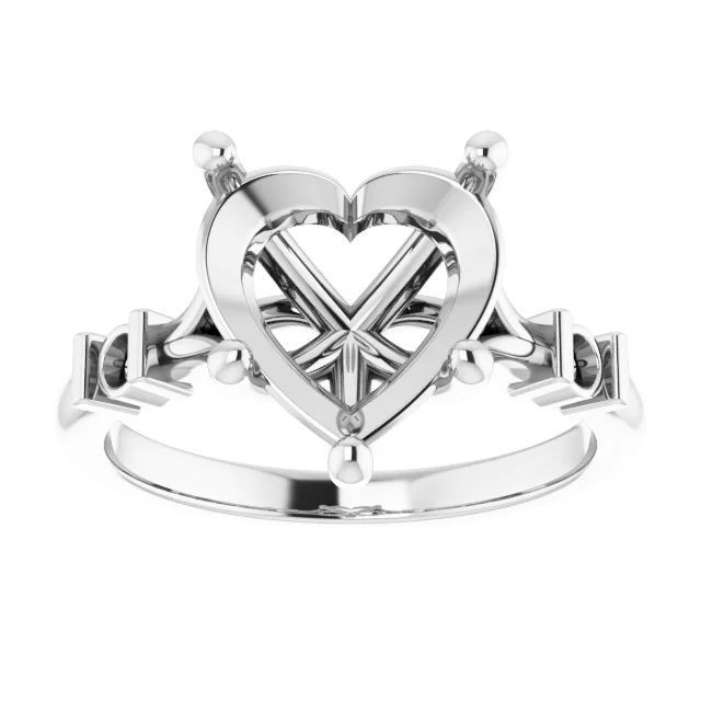 925 Sterling Silver Semi Mount Ring Setting Heart 10mm Blank Ring Mounting