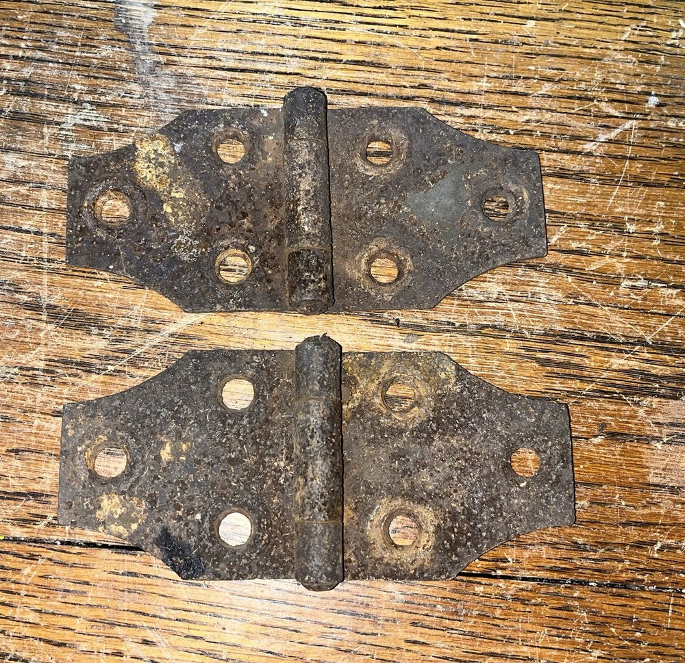 2 Matching Antique Metal Hinges Rusty Unique