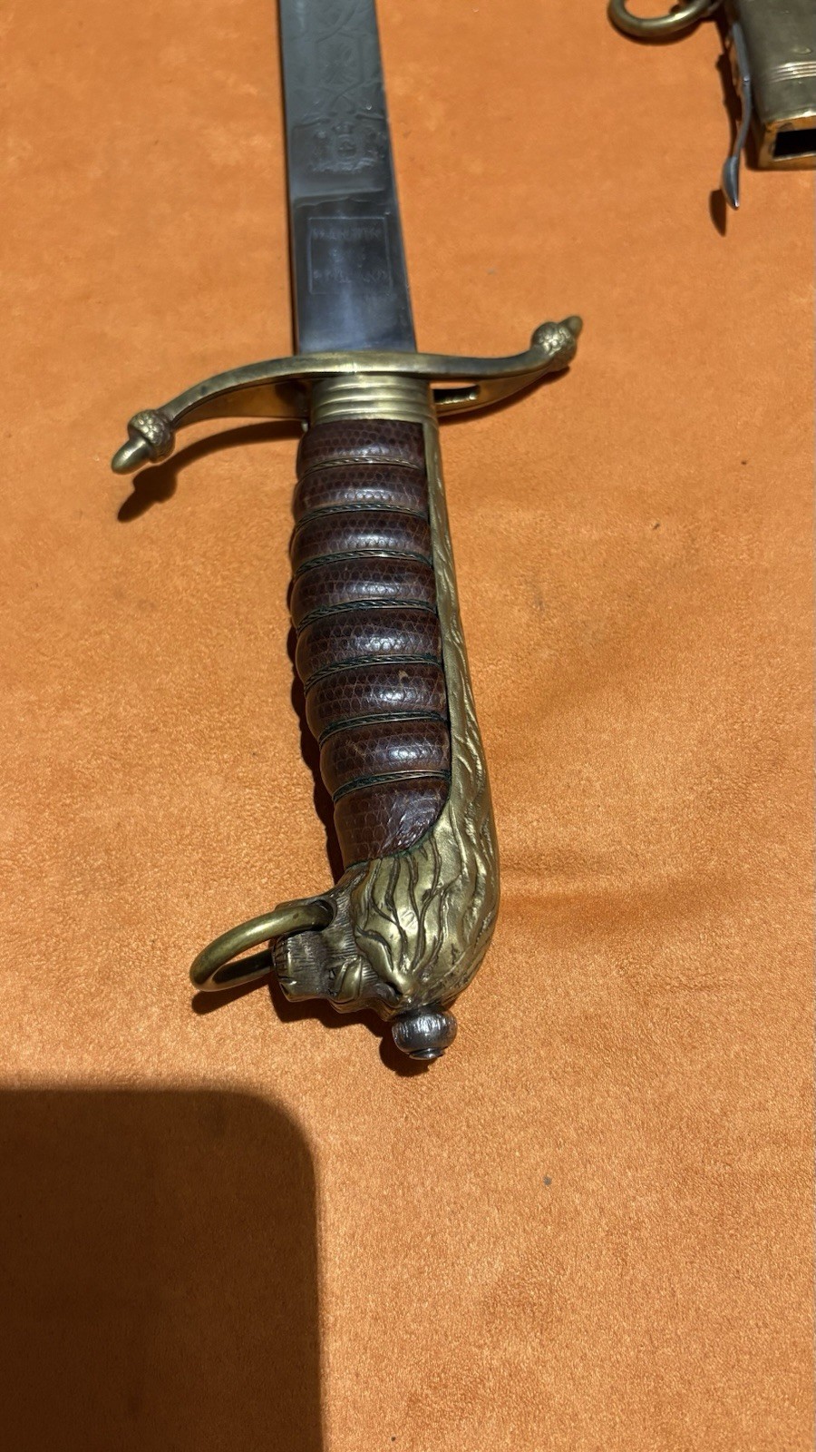 WW1 British Naval Lion Head Engraving Sword