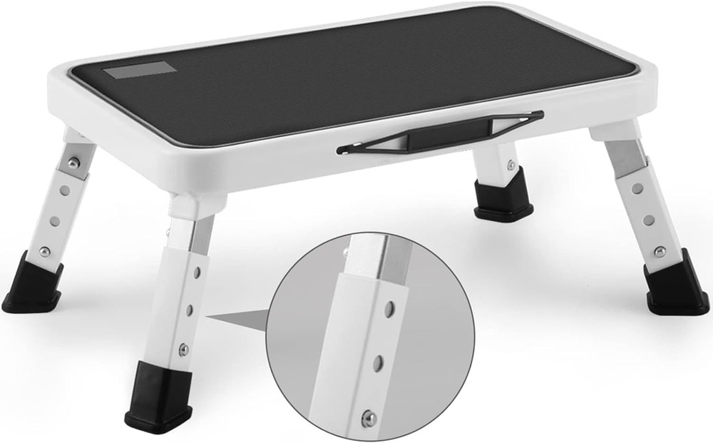 Folding Step Stool, Height-Adjustable Step Stool with Non-Slip Platform, Step La