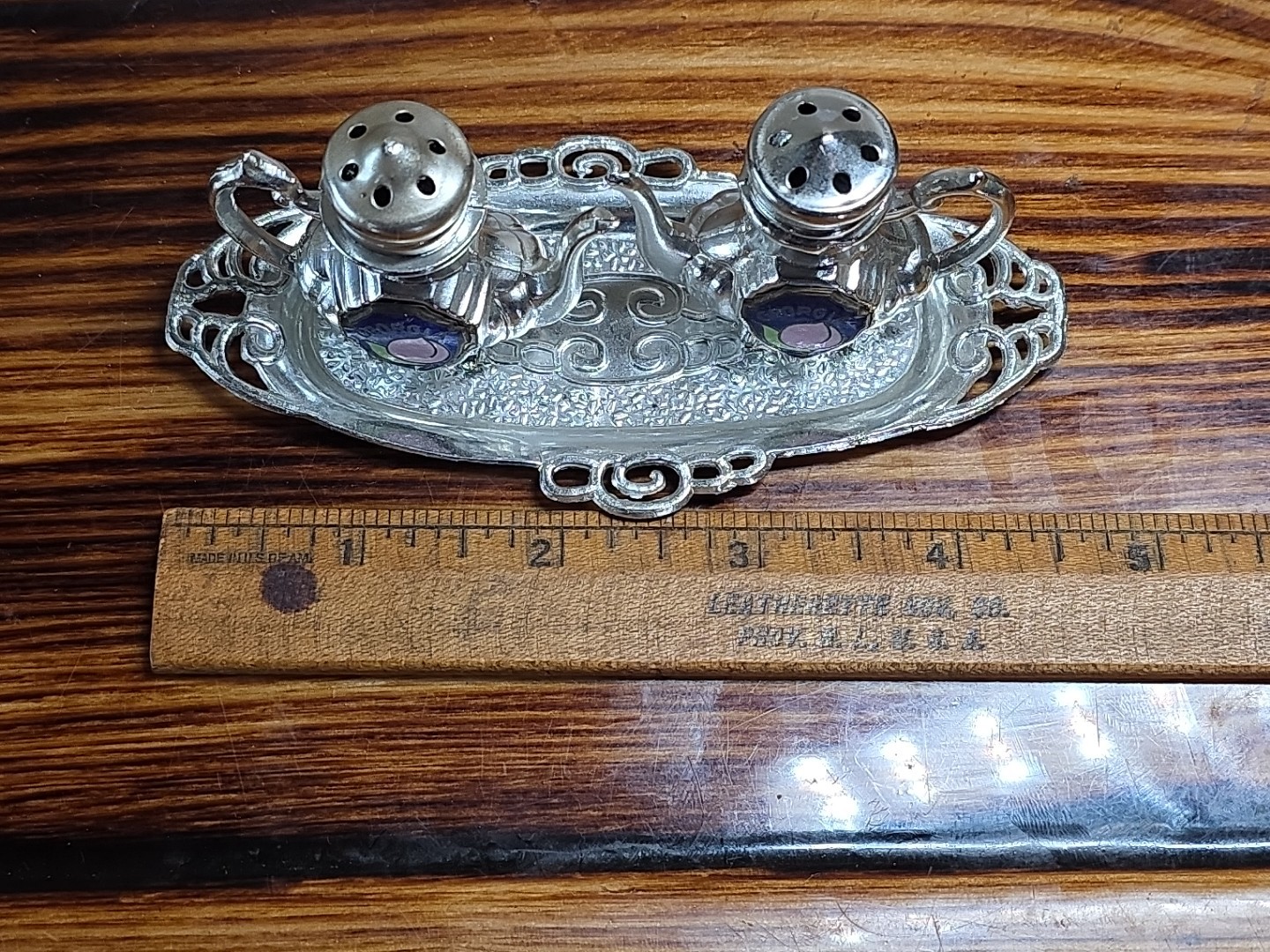 Vintage 1960s-70s Salt & Pepper Shakers Tea Set w/ Serving Tray Georgia