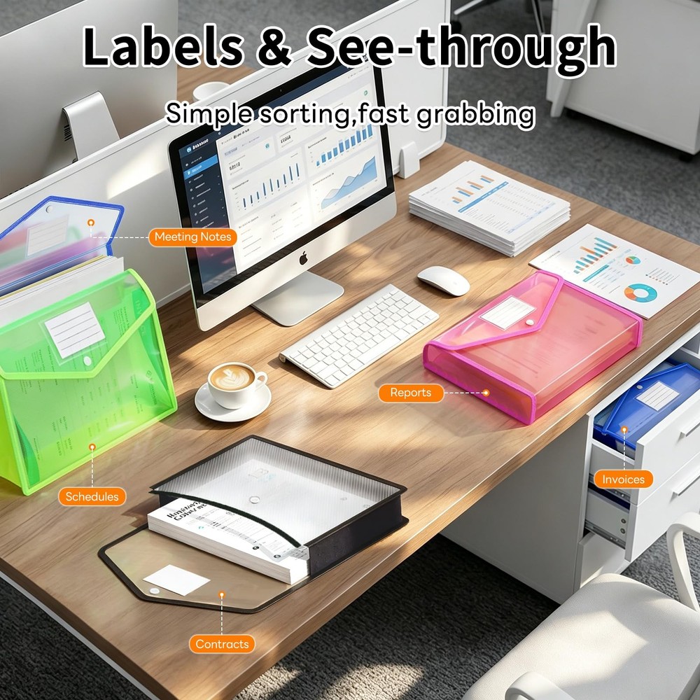 10 Pack Plastic Expanding File Folder, Transparent Folders for Documents with...