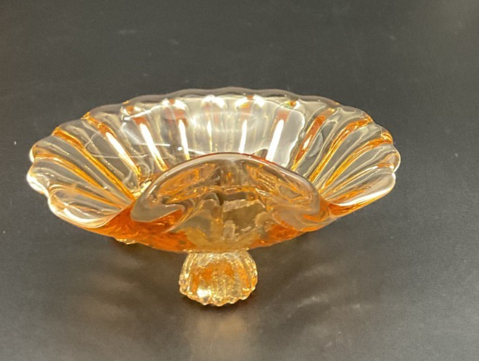 Cambridge Caprice Amber Footed Open Salt Shell Dish