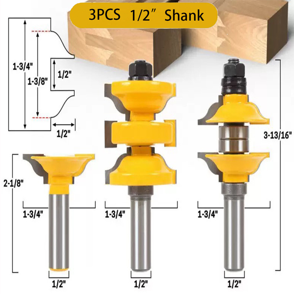 3 Bit Classical Extended Tenon Door Router Bit Set 1/2" Shank