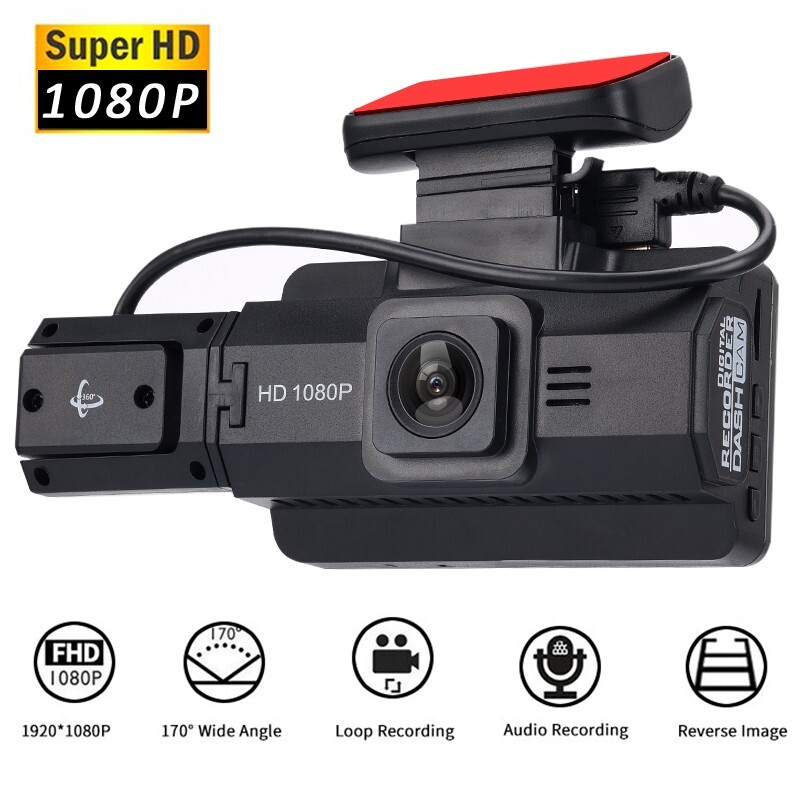 Car Dash Cam Night Vision Video Recorder Loop Recording Front And Inside Camera