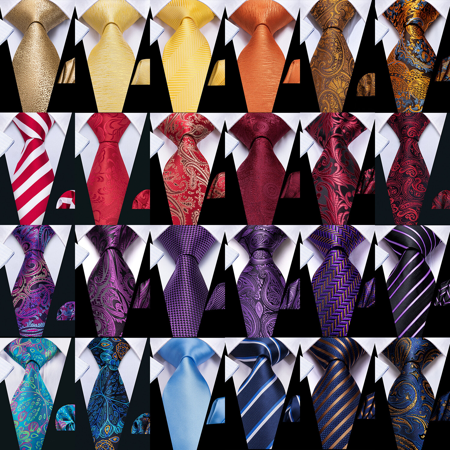 Mens Woven Wedding Ties 100 Colours Paisley Floral Solid Necktie Handkerchief Se