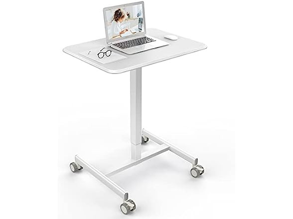 Small Standing Desk - Adjustable Height Rolling Laptop Table on Wheels