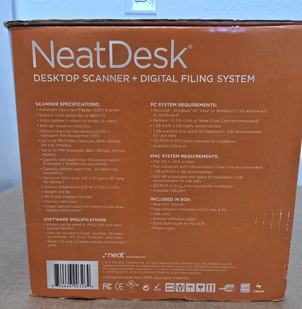 NeatDesk ND-1000 Desktop Scanner Digital Document Filing System OPEN BOX No CD