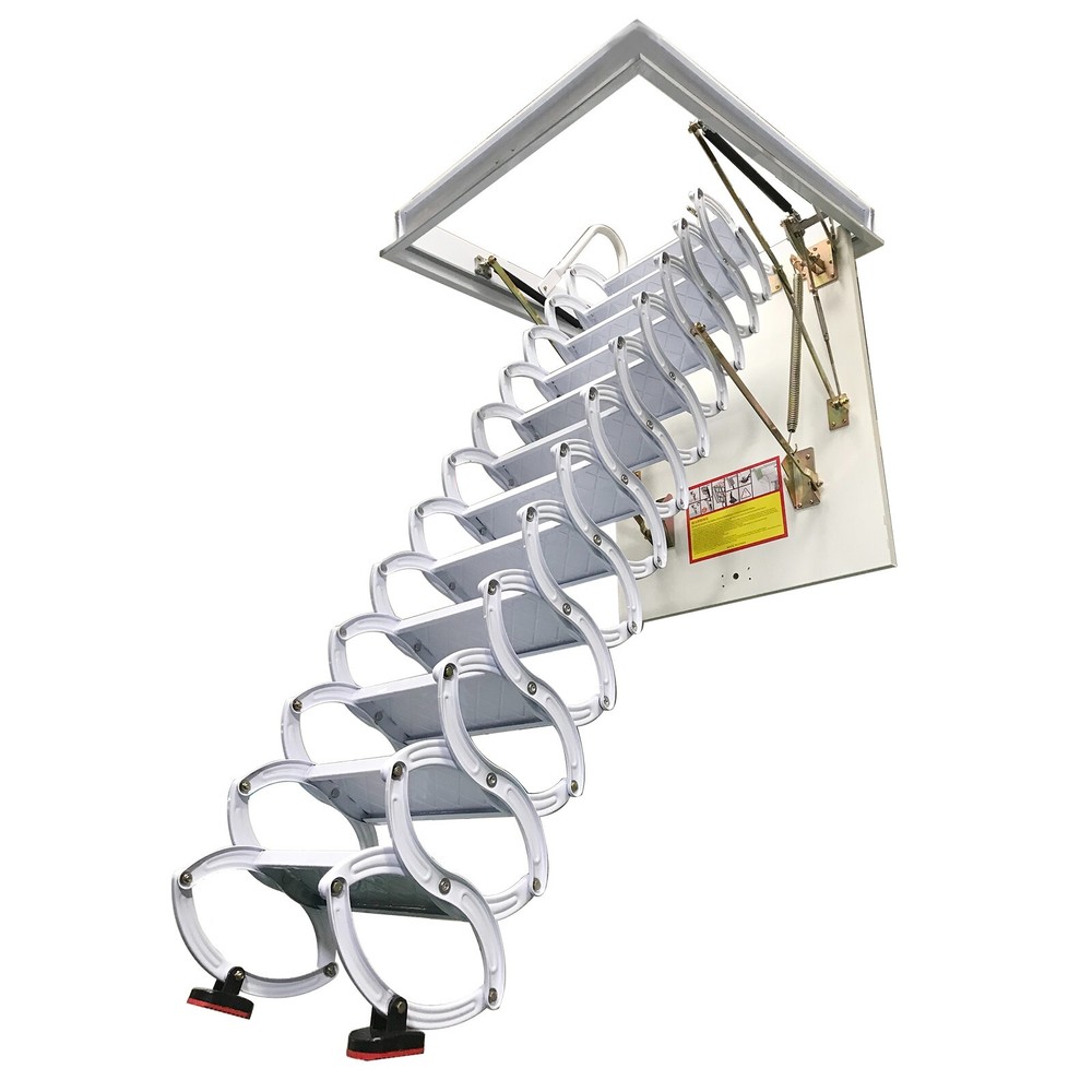Attic Ceiling Ladder 10ft White Ceiling Mounted Pull Down Stairs 27.56''x39.37''