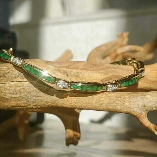 8 CT Princess Simulated Emerald Tennis Bracelet for Women
