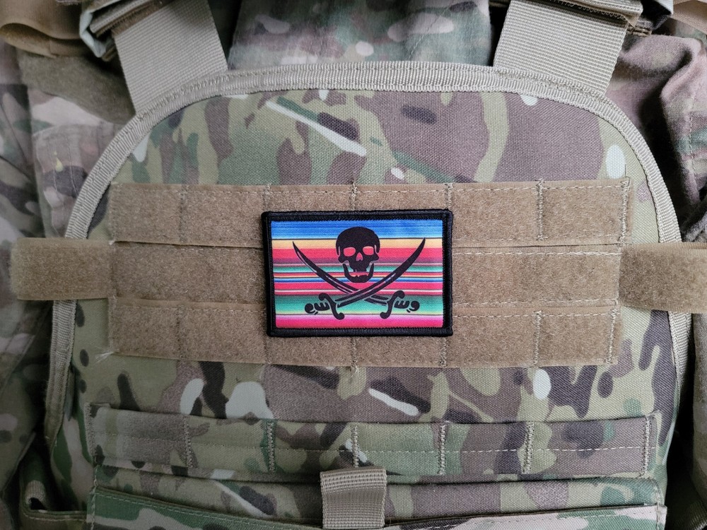 Calico Jack Mexican Baja Style Skull Crossbones Hook Loop 2x3" Morale Patch