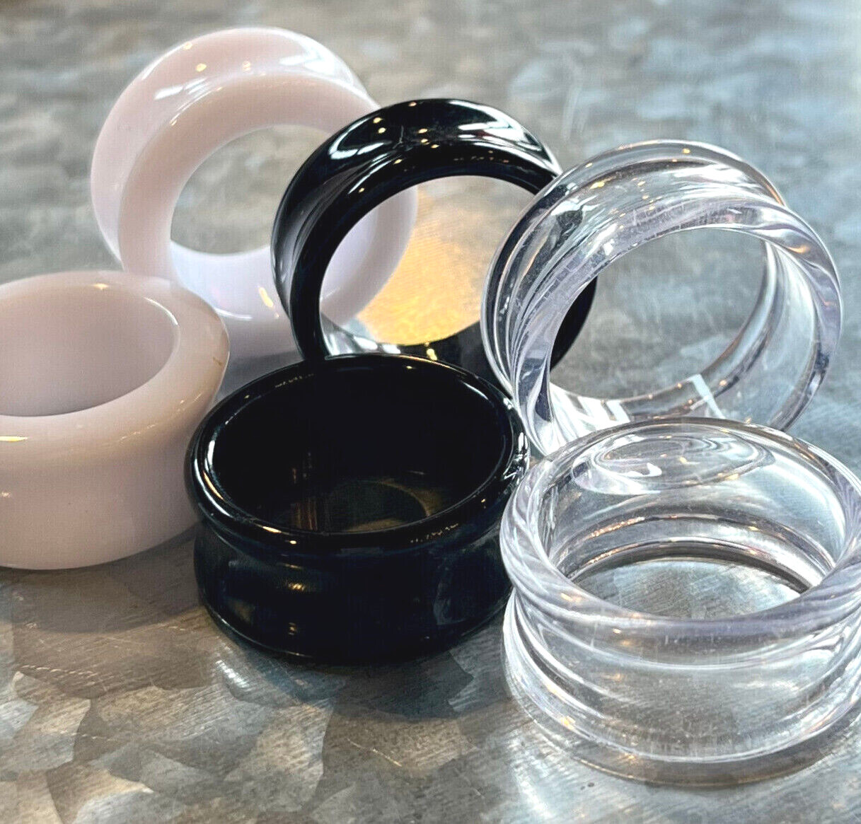 3 PAIR SET - Black,White,Clear Ear Tunnels Plugs Gauges Earlets - up to 30mm!