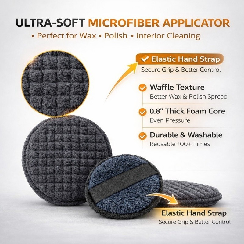 6 Pcs 5" Microfiber Car Wax Applicator Pad w/ Elastic Strap Polish Sponge