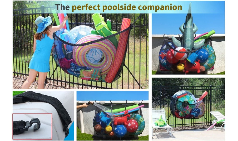 MeshTitan Heavy-Duty Pool Storage Bag - Giant Adjustable Pool Float Organizer...