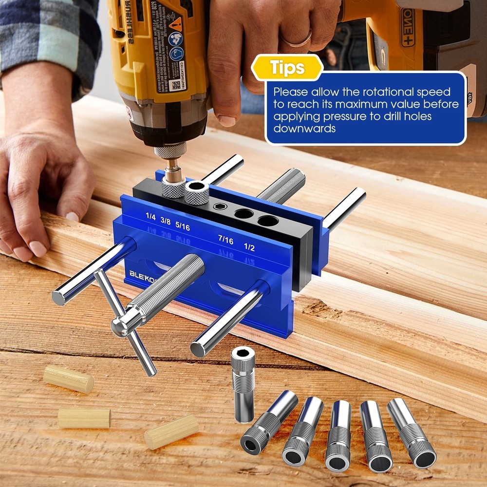 Self Centering Doweling Jig Kit, Adjustable Drill Guide with 6 Bushings