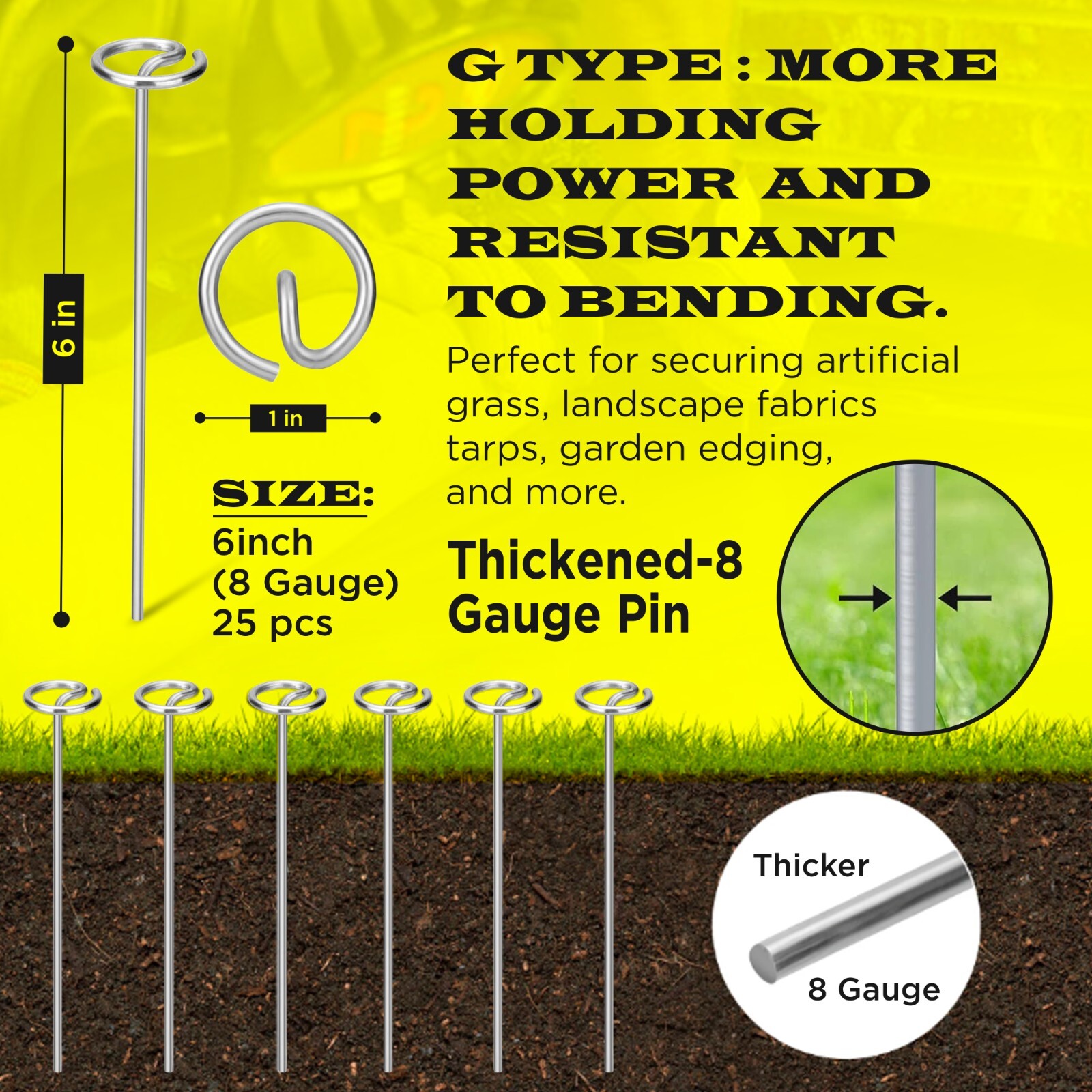 6 Inches Circle Top Pins 8 Gauge STRONG Galvanized Landscape Staples Fabric SOD