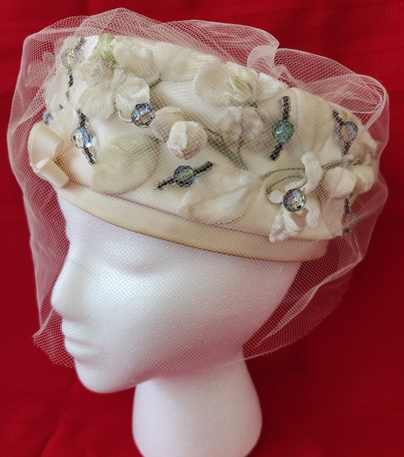 Vtg Don Anderson New York Halle Bros Union Made Woman Pillbox Floral Hat Netting