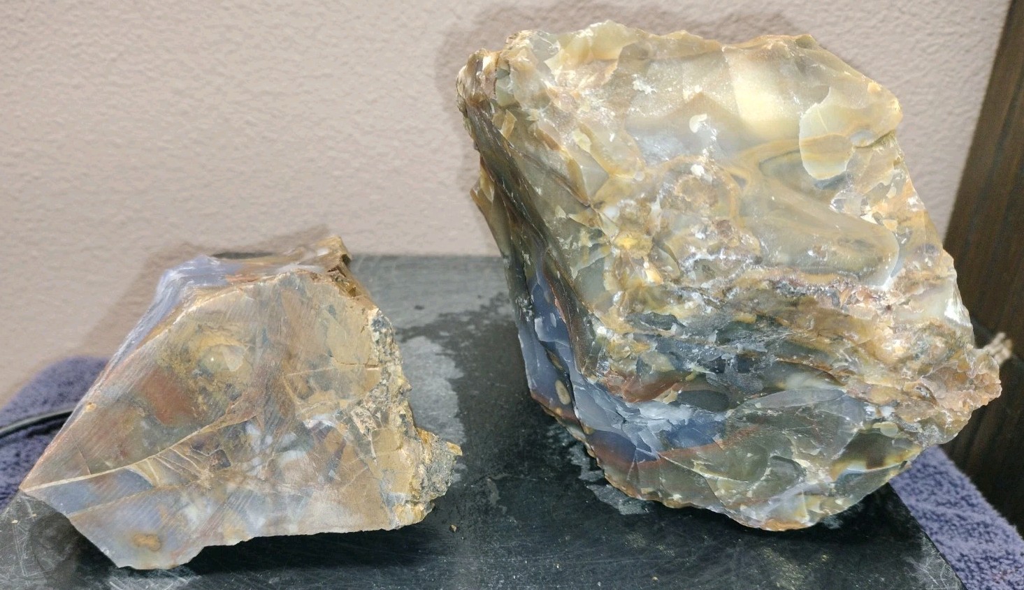 8.2LB 💙 Blue Ice Polka Dot Agate 2pc Rough Lot Ashwood, OR Cabochon Stock #24