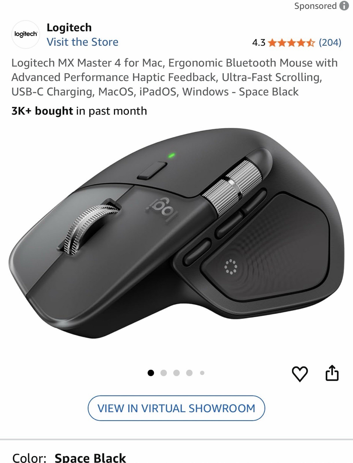 Logitech MX Master 4 for Mac Ergonomic Bluetooth Mouse, Advanced Haptic Feedback
