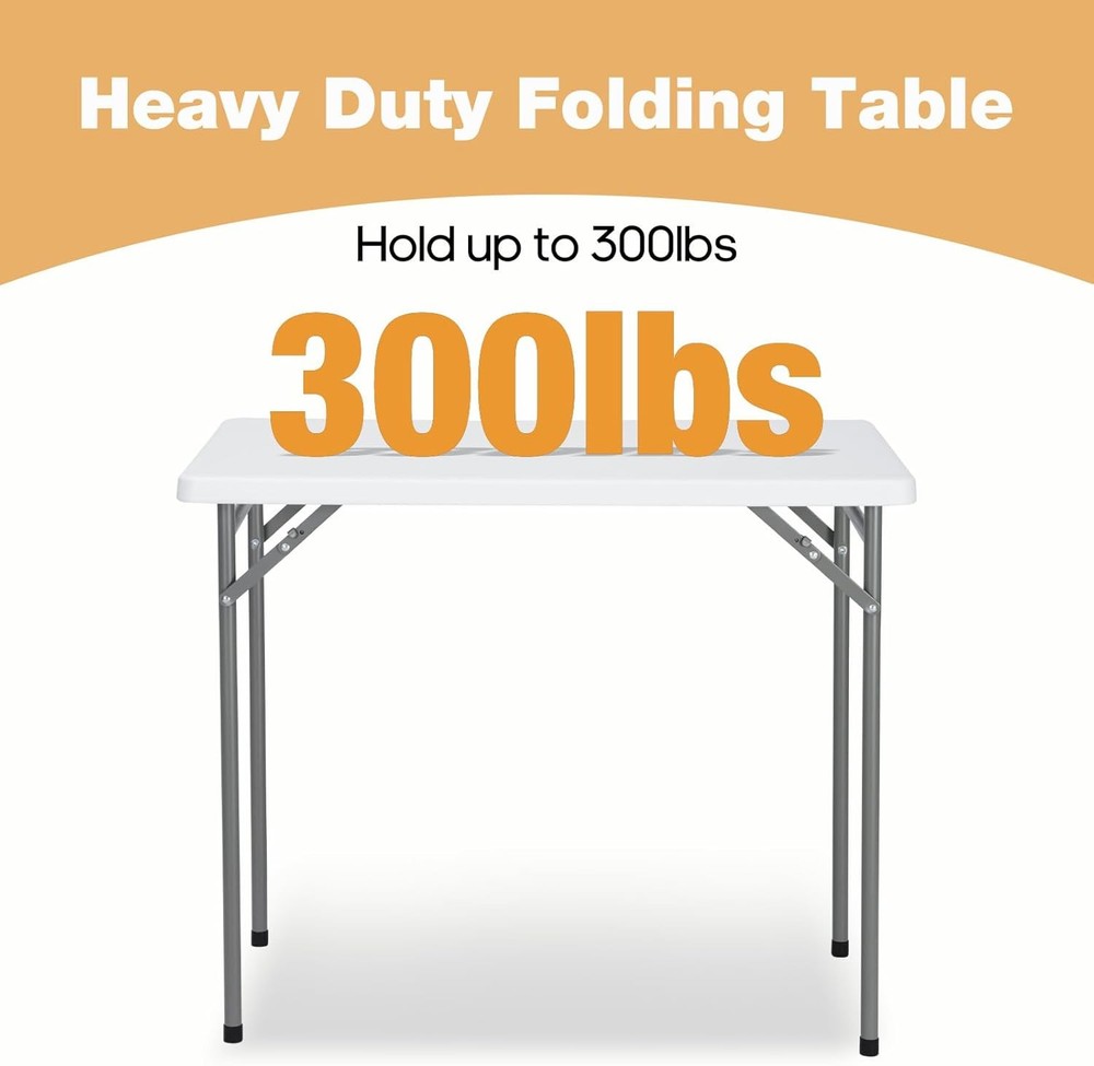 3ft Rectangular Folding Table for All-Occasion, Foldable Table with HDPE Tableto