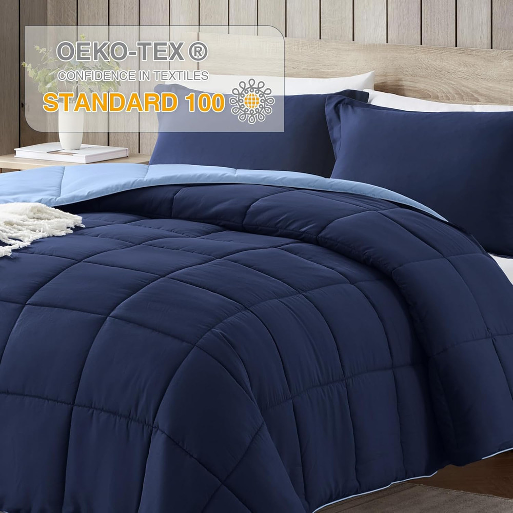 King Size Comforter Set, Navy Blue Bedding Comforters King Size, 3 Pieces down A
