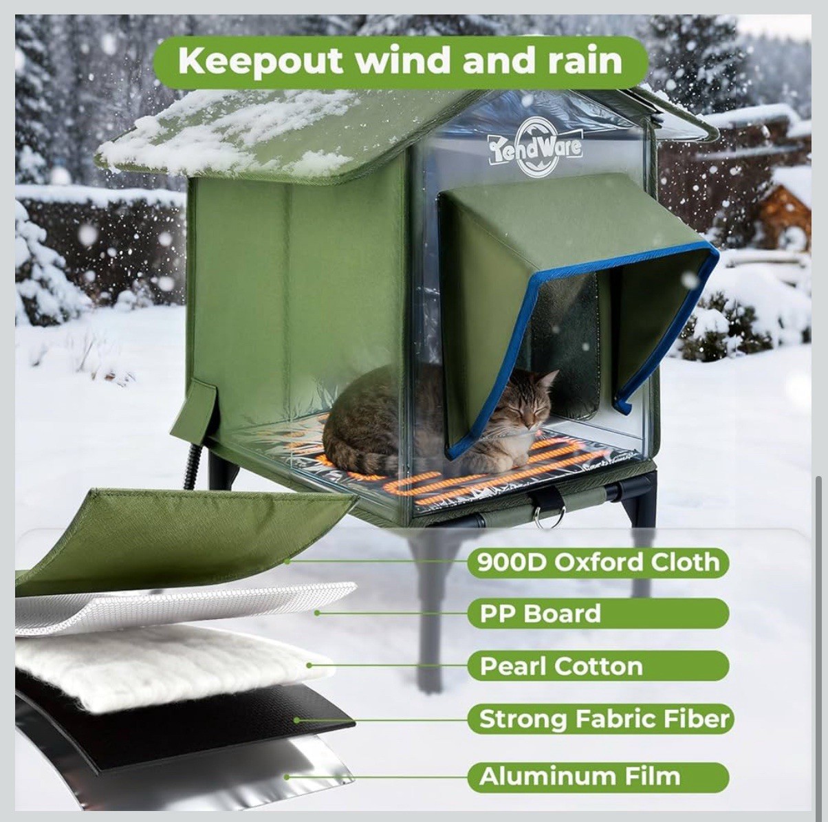 Heated Outdoor Cat House Waterproof Insulated Elevated Shelter for Feral Cats