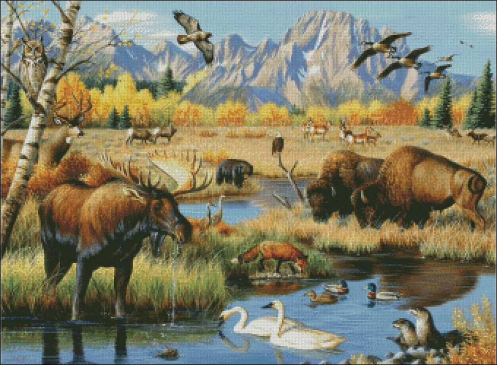 Wildlife Gathering - Chart Counted Cross Stitch Patterns Needlework DIY DMC