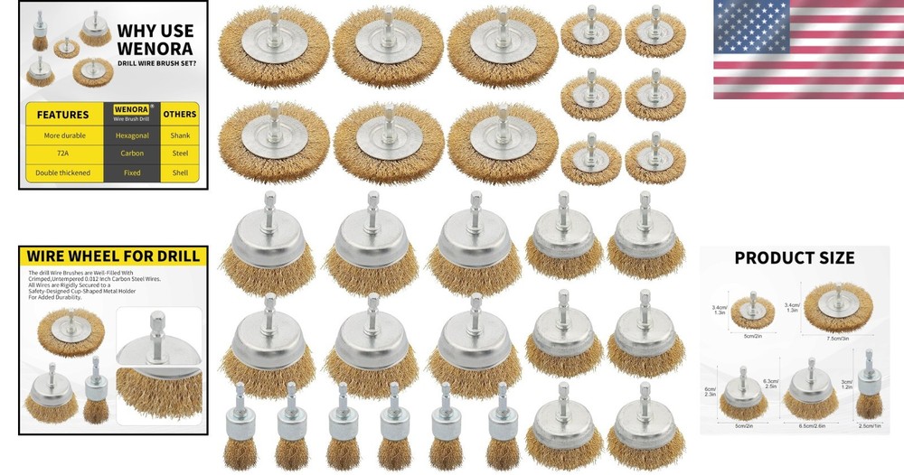 Comprehensive 30-Piece Wire Brush Drill Set - Ideal for Rust Removal Tasks