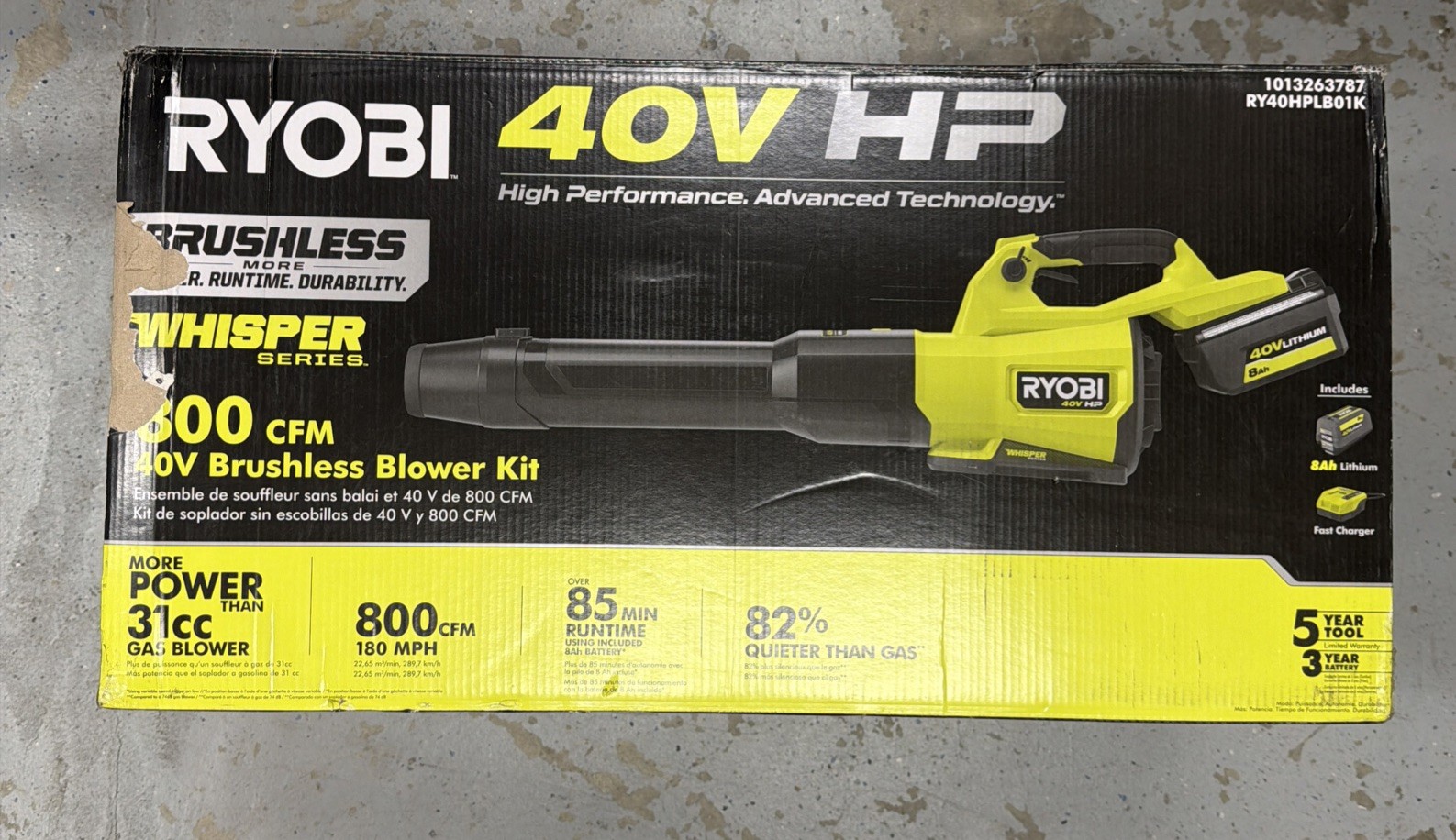 RYOBI 40V HP Brushless Leaf Blower, 180 MPH, 800 CFM RY40HPLB01 (TOOL ONLY)