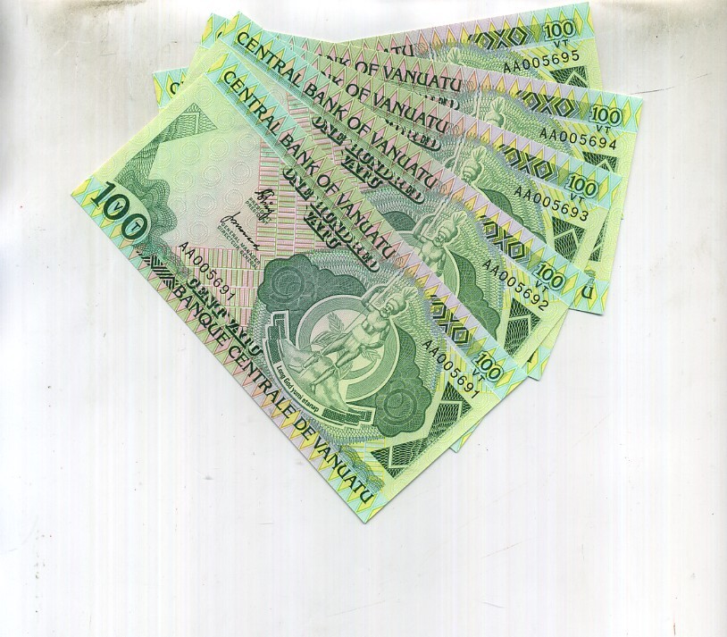 VANUATU 100 1982 VATU 5 CONSECUTIVELY NUMBERED CURRENCY NOTES CH CU 4959F