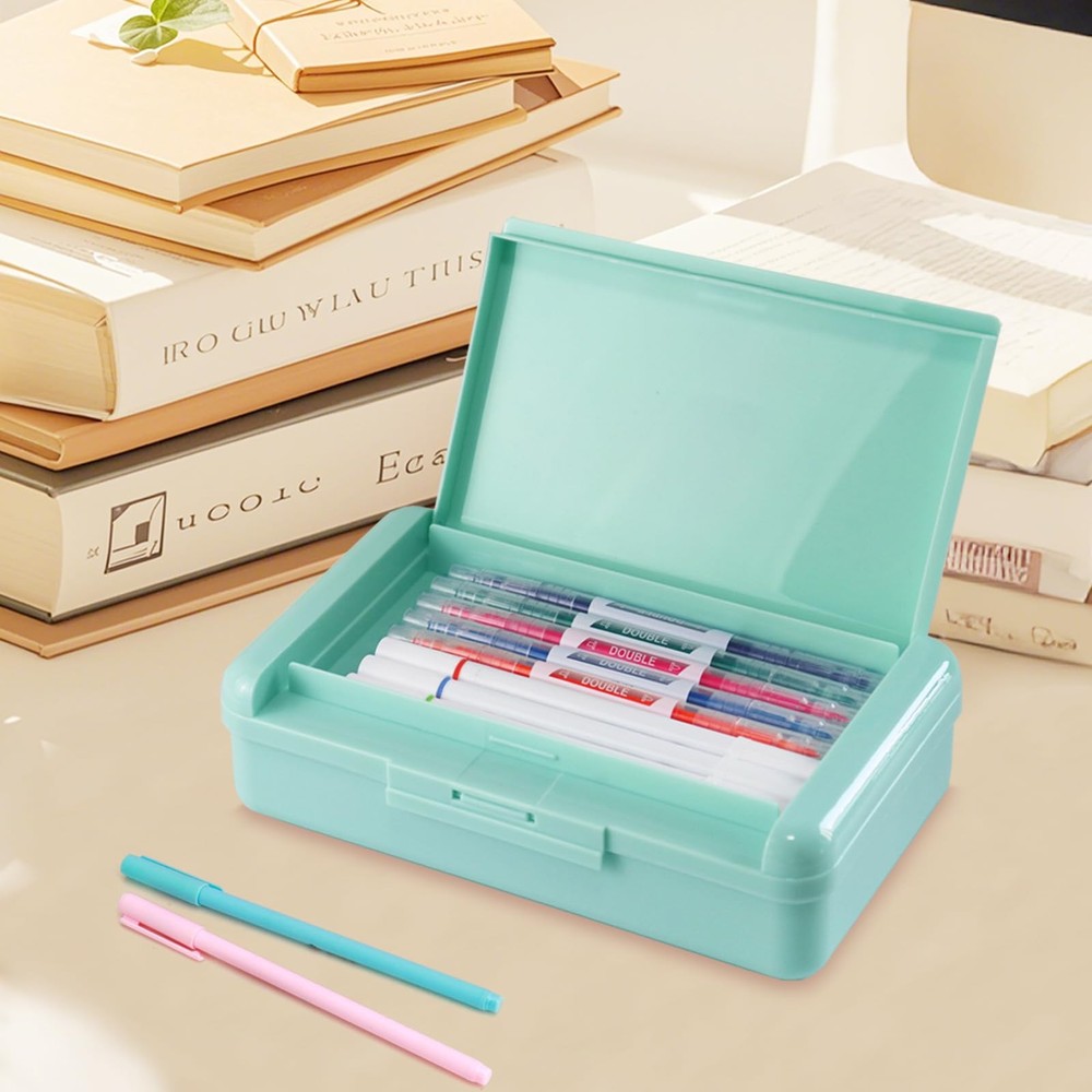 Nuozme Double Layer Pencil Box, Hard Pencil case 2 Compartments, Plastic Larg...