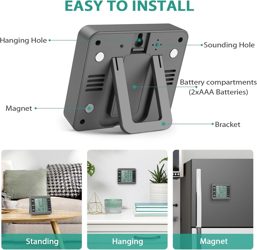 ORIA Refrigerator Thermometer, (New Version) Wireless Digital Freezer Grey