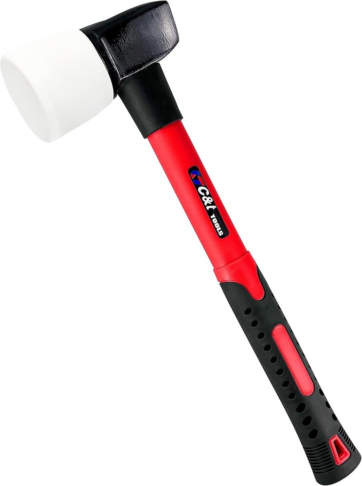 White Rubber Flooring Mallet with Replaceable Head,Non-Marring Head, Fibergla...