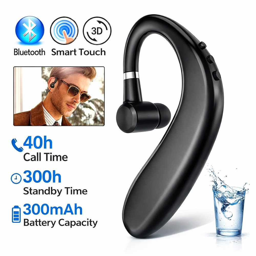 Bluetooth 5.2 Earpiece Wireless Headset Noise Cancelling Driving Trucker Earbuds