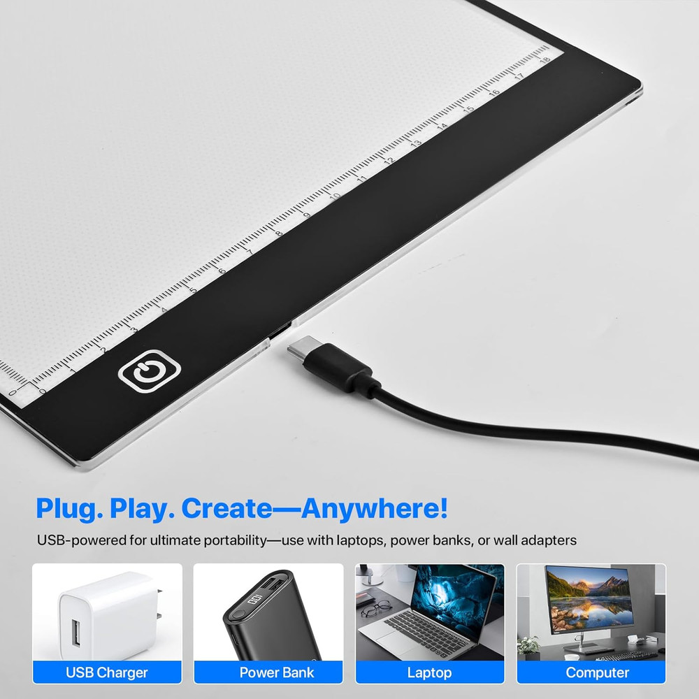 A4 LED Light Box for Tracing and Drawing - Ultra Thin Adjustable Light Table, US