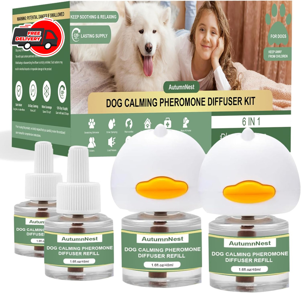 Dog Pheromone Calming Diffuser Kit, Pet Diffuser Kit (2 Plug-in + 4 Packs 48m...